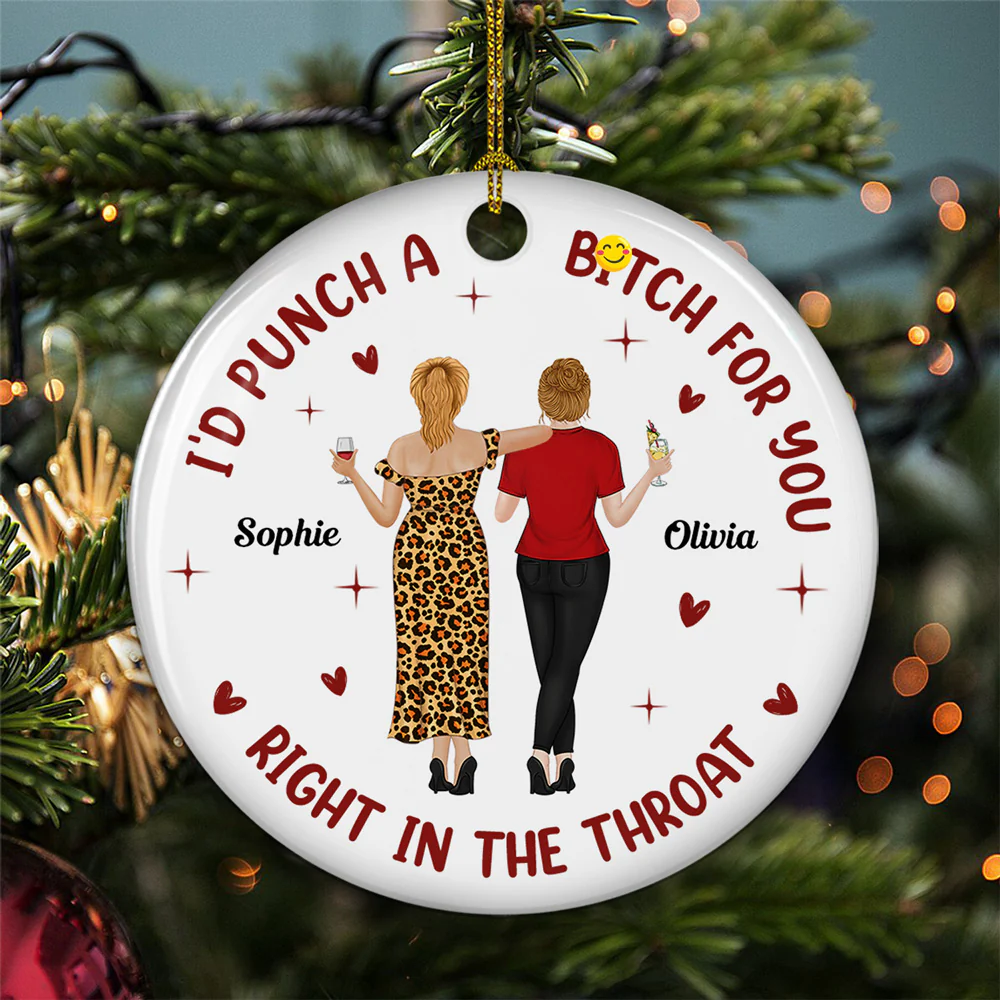 No One Messes With My Bestie - Personalized Custom Ceramic Ornament - Image 2