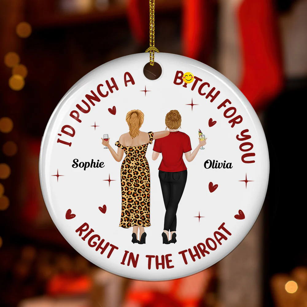 No One Messes With My Bestie - Personalized Custom Ceramic Ornament - Image 5