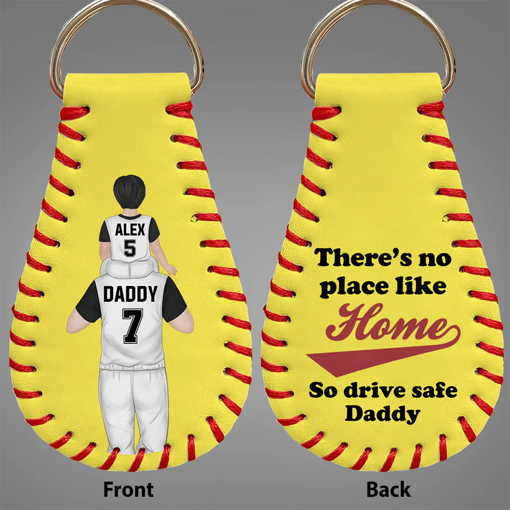 No Place Like Home  - Personalized Custom Leather Baseball Keychain - Image 2