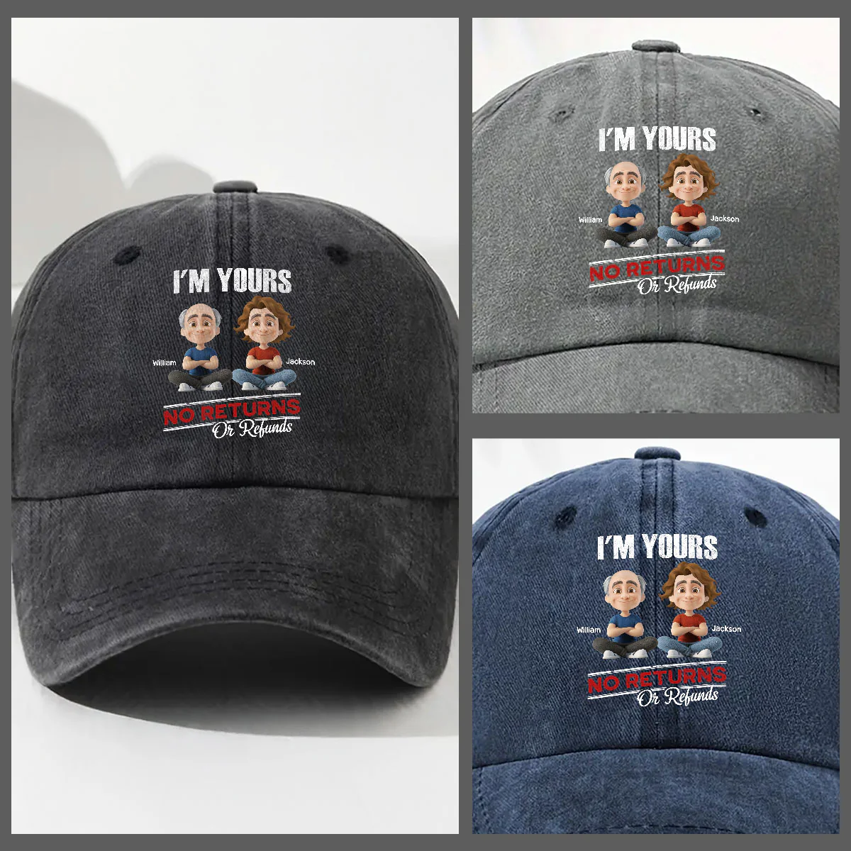 No Refunds 2 - Personalized Custom Vintage Washed Denim Cap - Image 3
