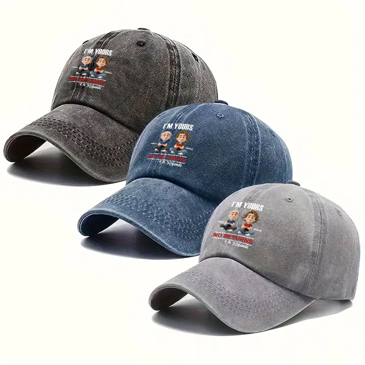 No Refunds 2 - Personalized Custom Vintage Washed Denim Cap - Image 4