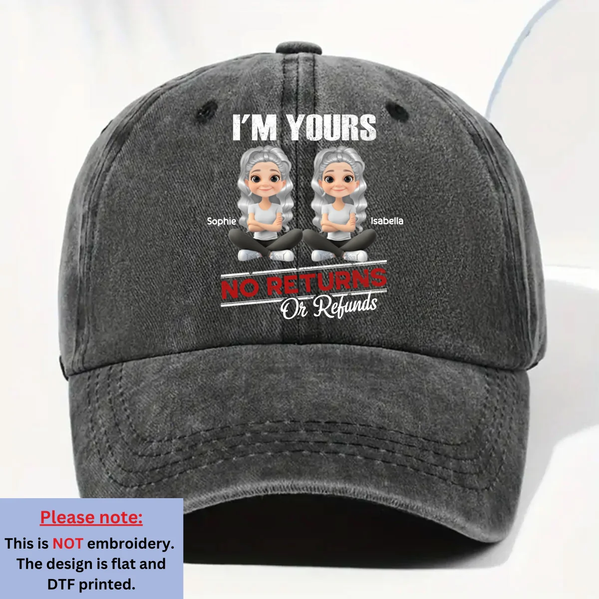 No Refunds 2 - Personalized Custom Vintage Washed Denim Cap - Image 6