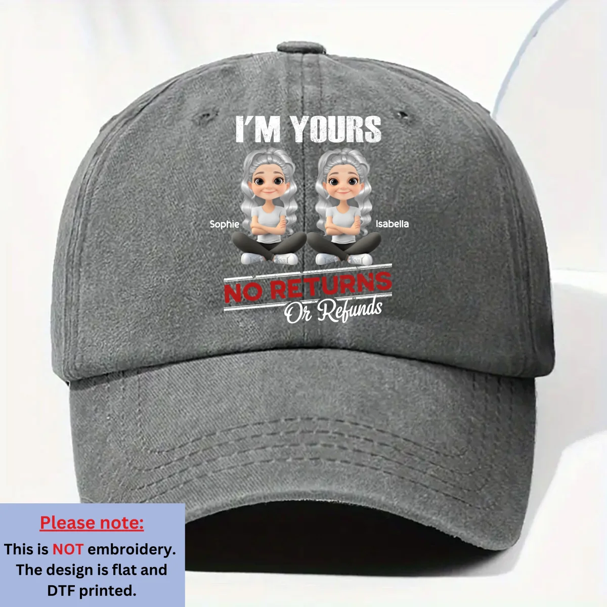 No Refunds 2 - Personalized Custom Vintage Washed Denim Cap - Image 7