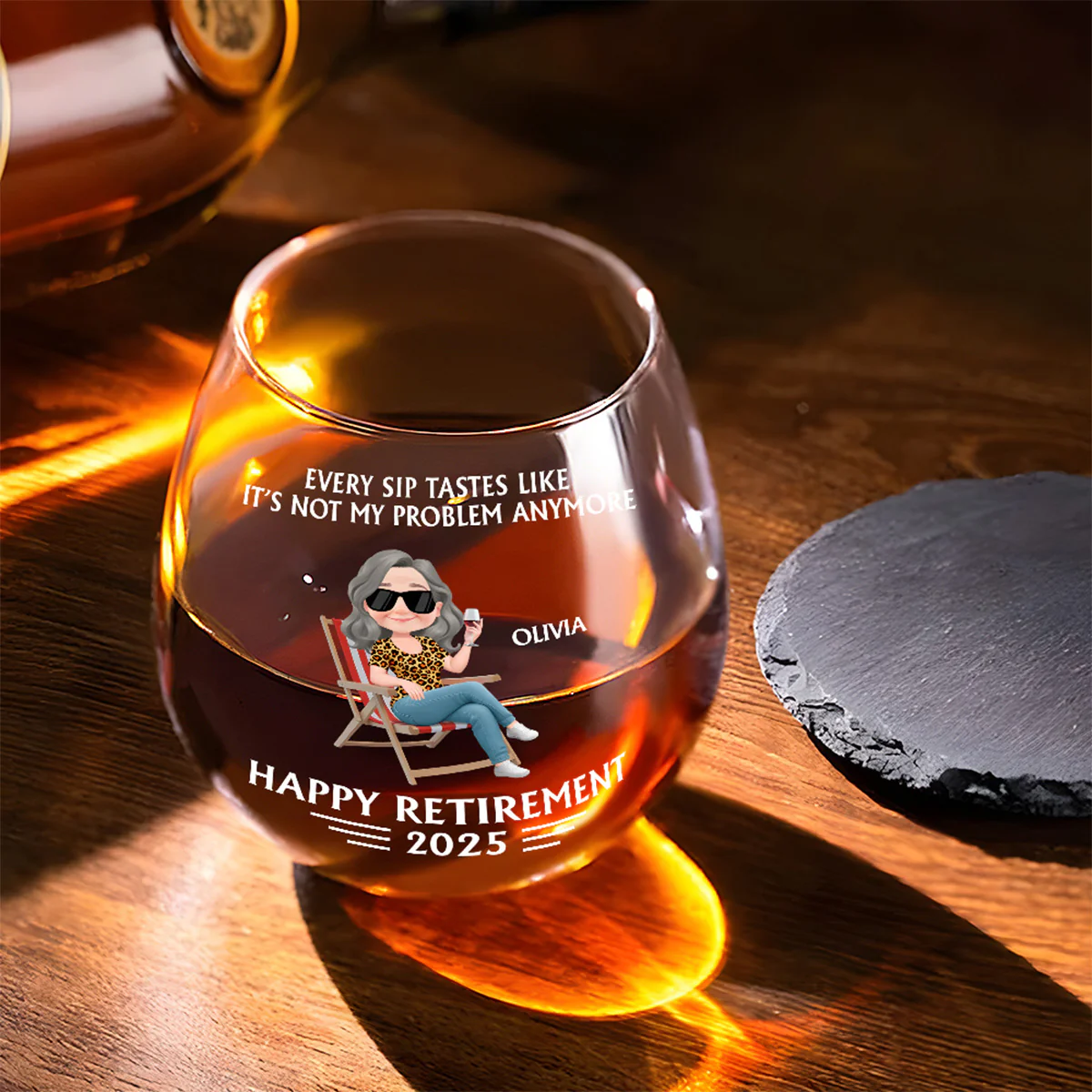 Not My Problem Anymore - Personalized Custom Wine Glass - Image 2