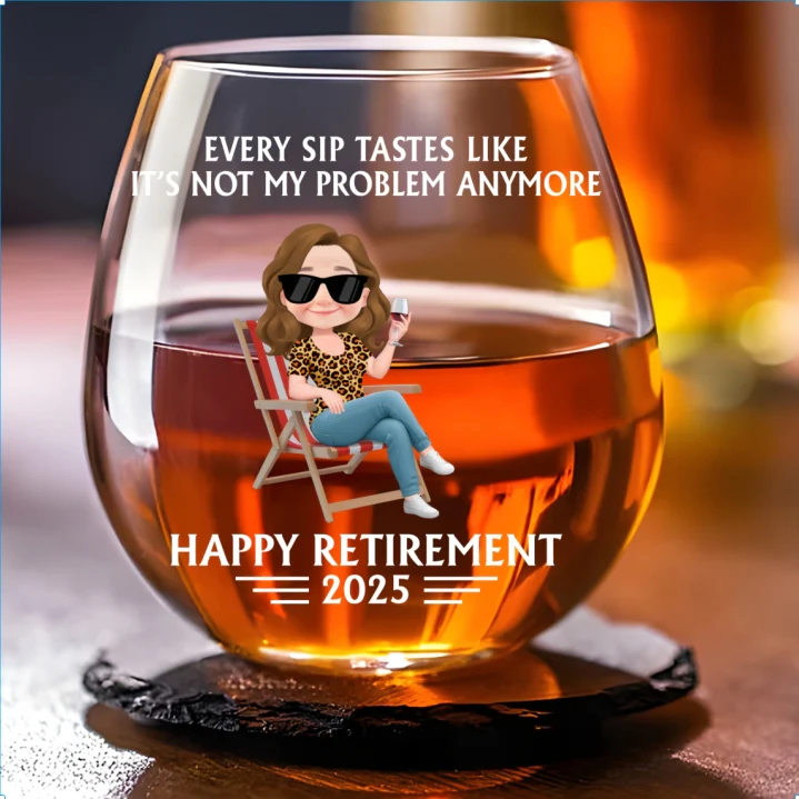 Not My Problem Anymore - Personalized Custom Wine Glass - Image 4