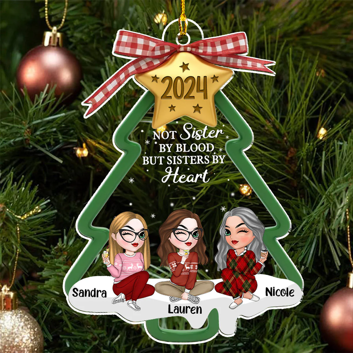 Not Sisters By Blood But By Heart - Personalized Custom Acrylic Ornament - Image 2