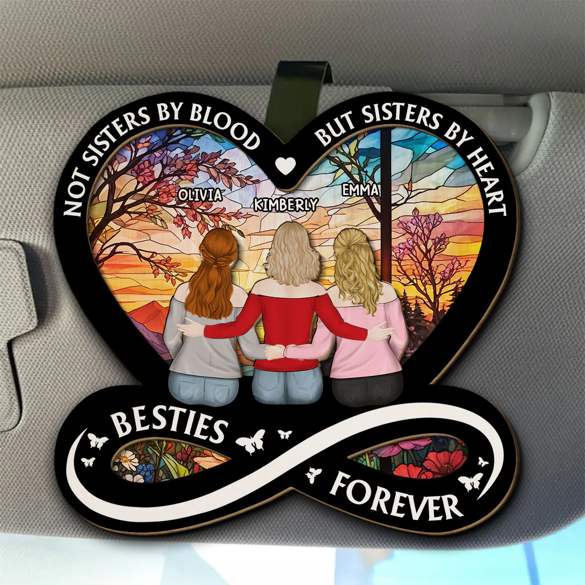 Not Sisters By Blood But Sisters By Heart - Personalized Custom Car Visor Clip - Image 3