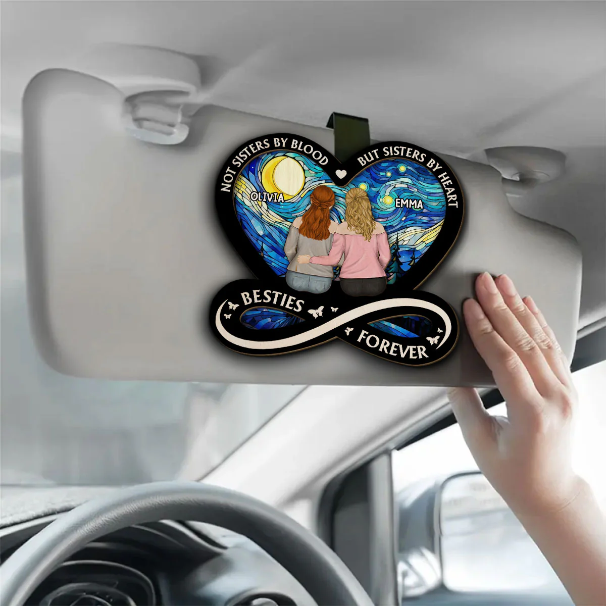 Not Sisters By Blood But Sisters By Heart - Personalized Custom Car Visor Clip - Image 4