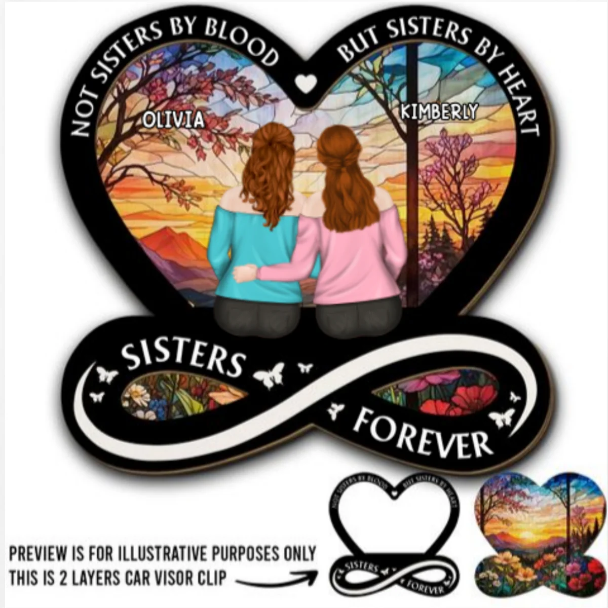 Not Sisters By Blood But Sisters By Heart - Personalized Custom Car Visor Clip - Image 5