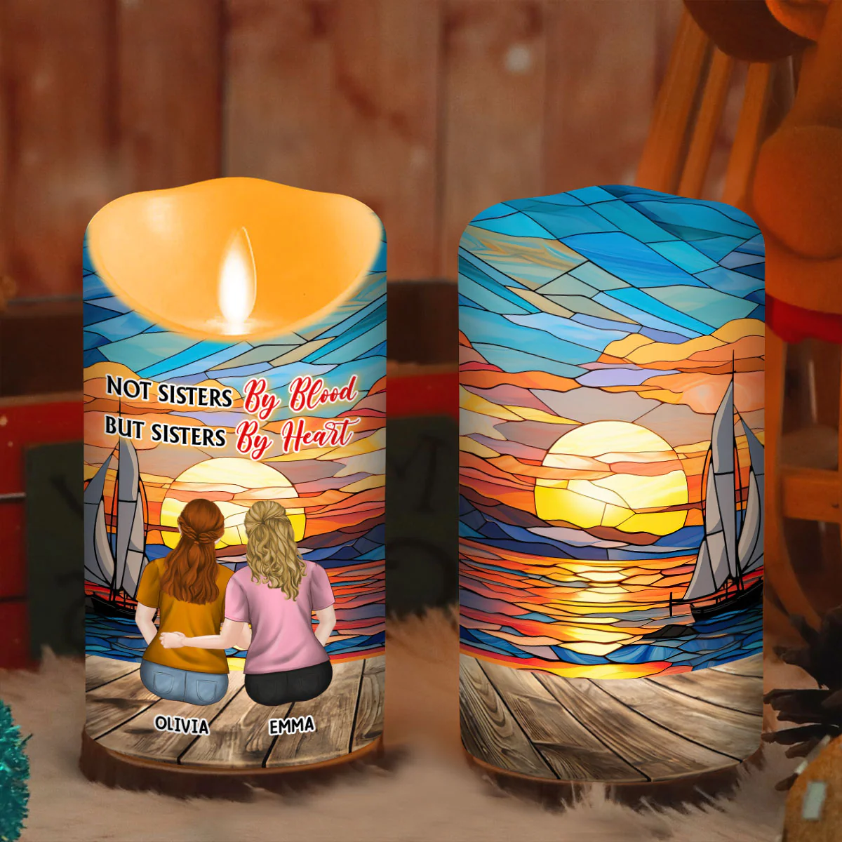 Not Sisters By Blood But Sisters By Heart - Personalized Custom LED Candle - Image 4