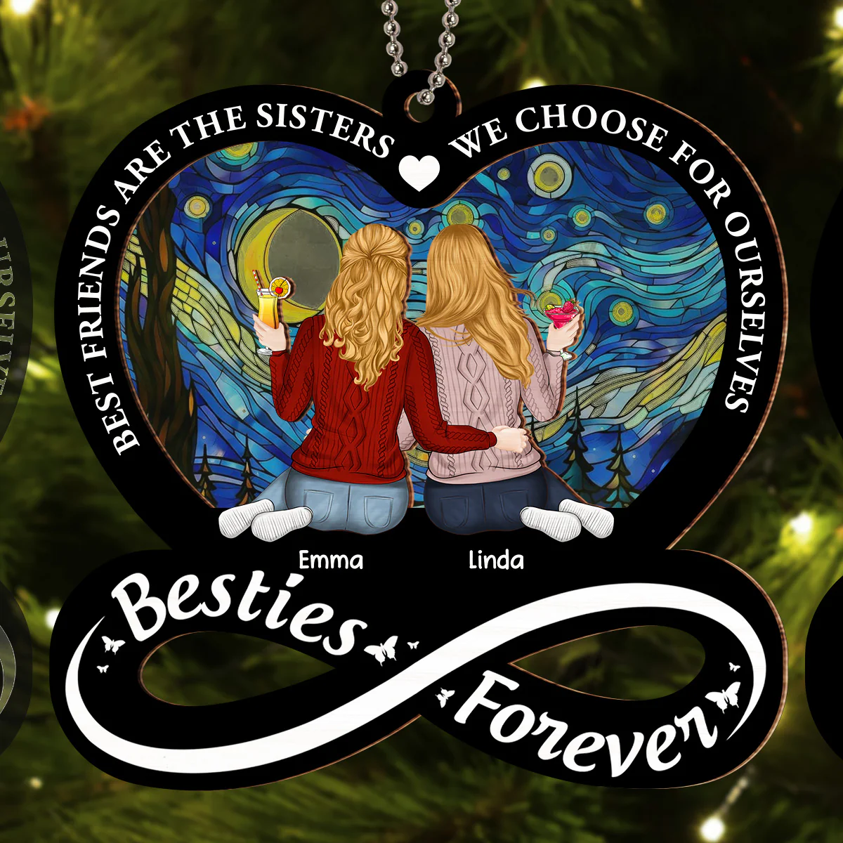Not Sisters By Blood But Sisters By Heart - Personalized Custom Suncatcher Ornament - Image 3