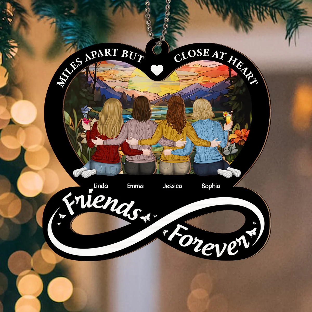 Not Sisters By Blood But Sisters By Heart - Personalized Custom Suncatcher Ornament - Image 4