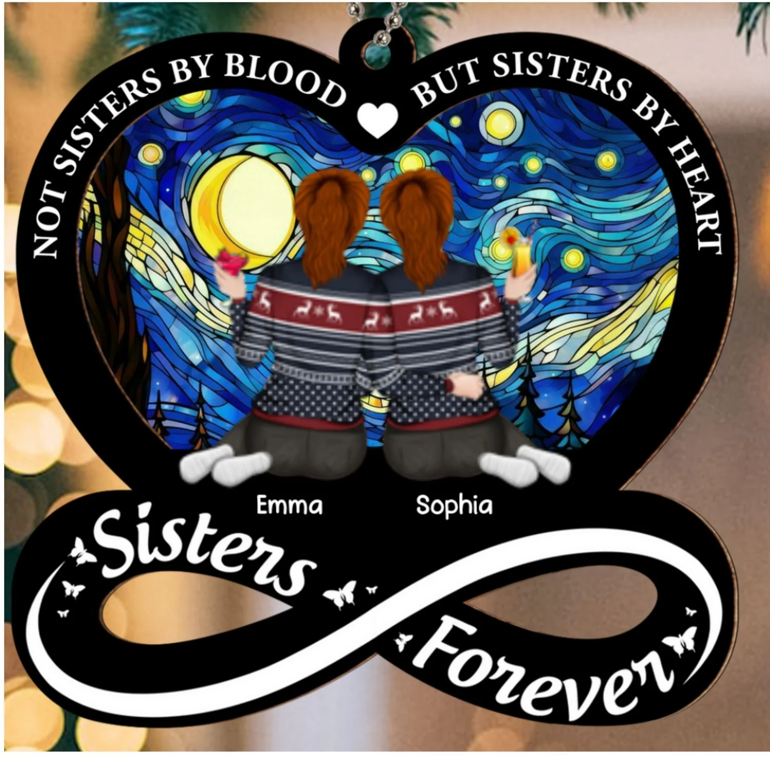 Not Sisters By Blood But Sisters By Heart - Personalized Custom Suncatcher Ornament - Image 7
