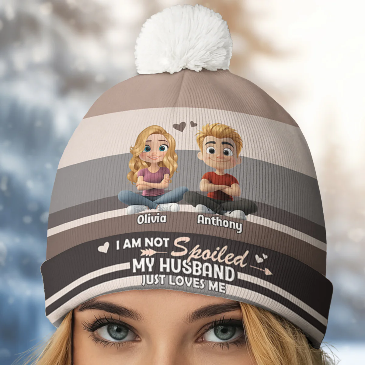 Not Spoiled - Personalized Custom Bobble Beanie Hat - Image 3