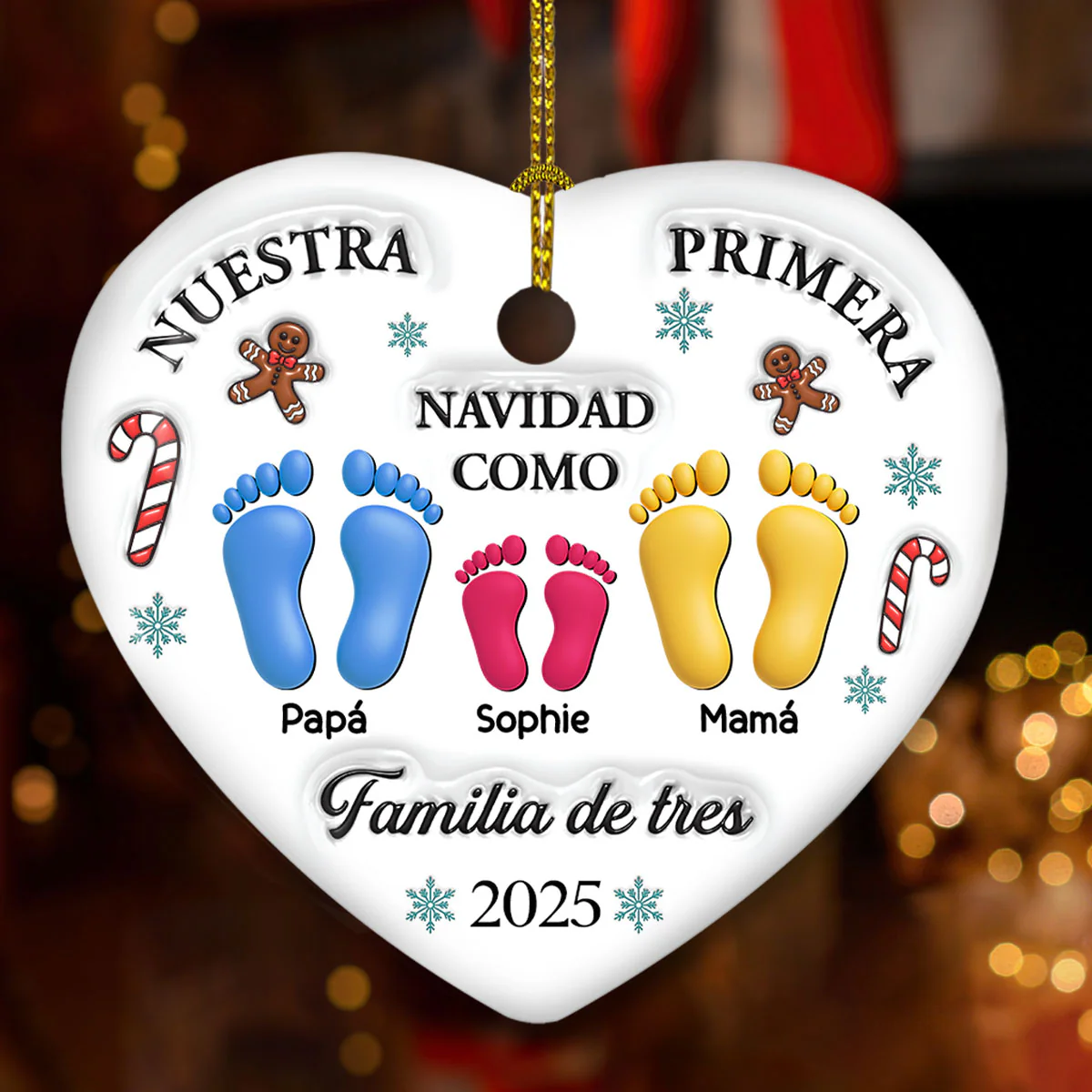 Nuestra Primera Navidad – Adorno de Cerámica Personalizado con Efecto 3D - Image 2