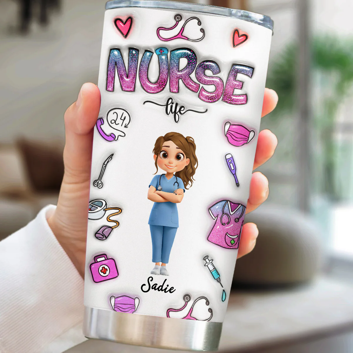 Nurse Life - Personalized Custom 3D Inflated Effect Tumbler - Image 2