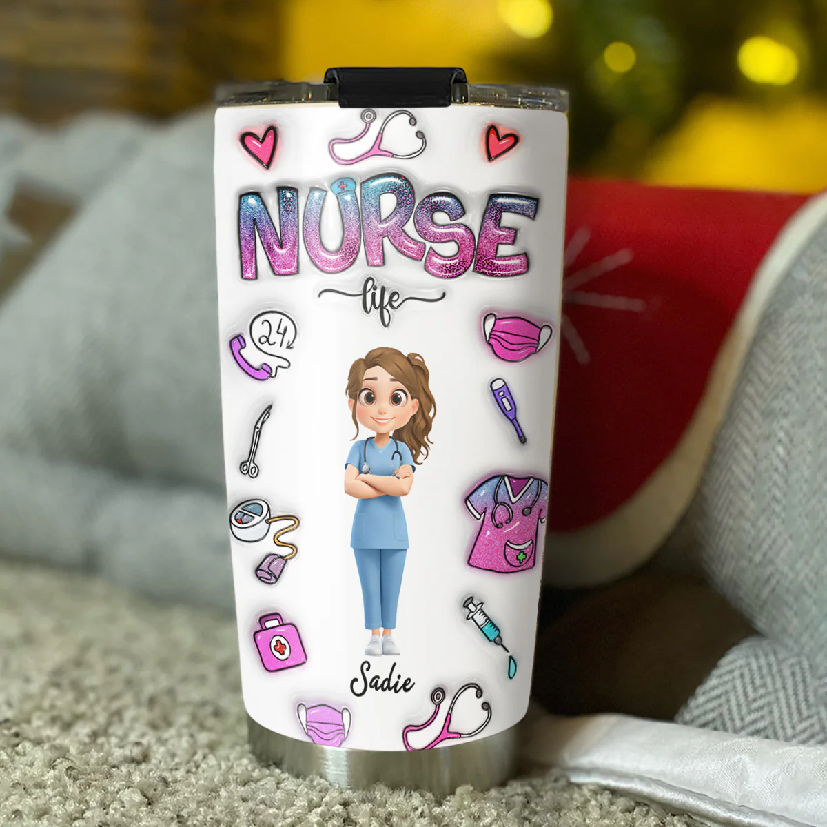 Nurse Life - Personalized Custom 3D Inflated Effect Tumbler - Image 3
