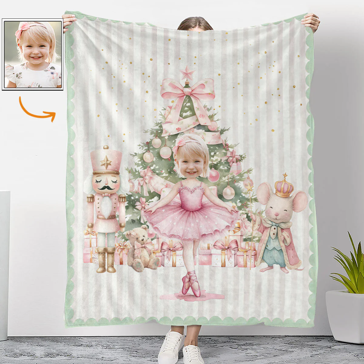 Nutcracker Ballerina Custom Face - Personalized Custom Fleece Blanket