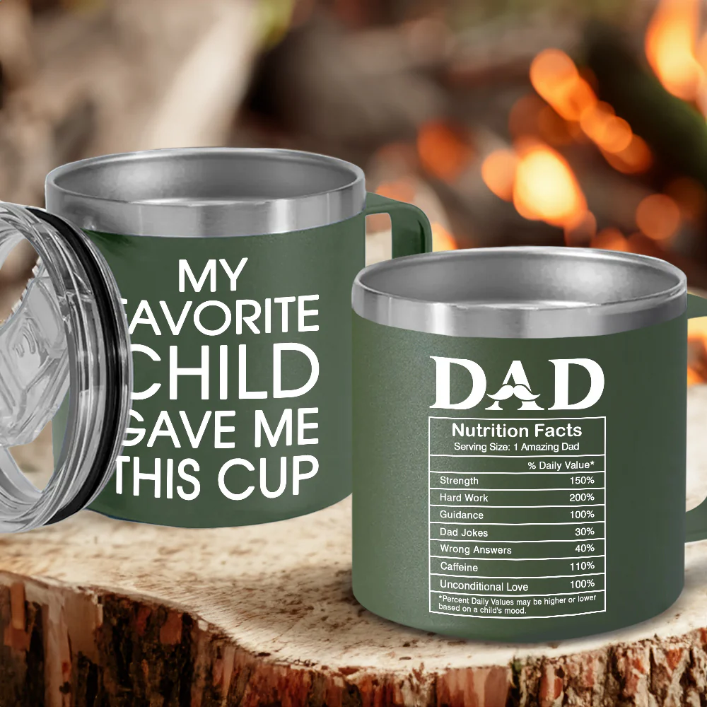 Nutrition Facts Of Dad - Personalized Custom 14oz Stainless Steel Tumbler With Handle - Image 2