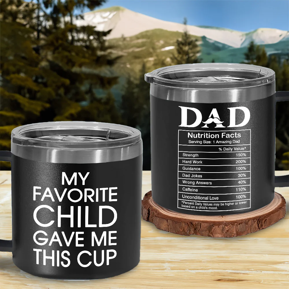 Nutrition Facts Of Dad - Personalized Custom 14oz Stainless Steel Tumbler With Handle - Image 5