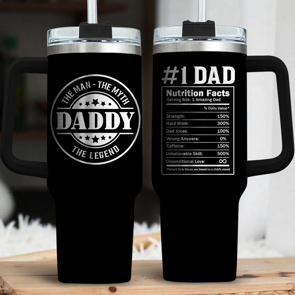 Nutrition Facts Of Dad - Personalized Custom Engraved 40oz Tumbler With Handle - Image 2