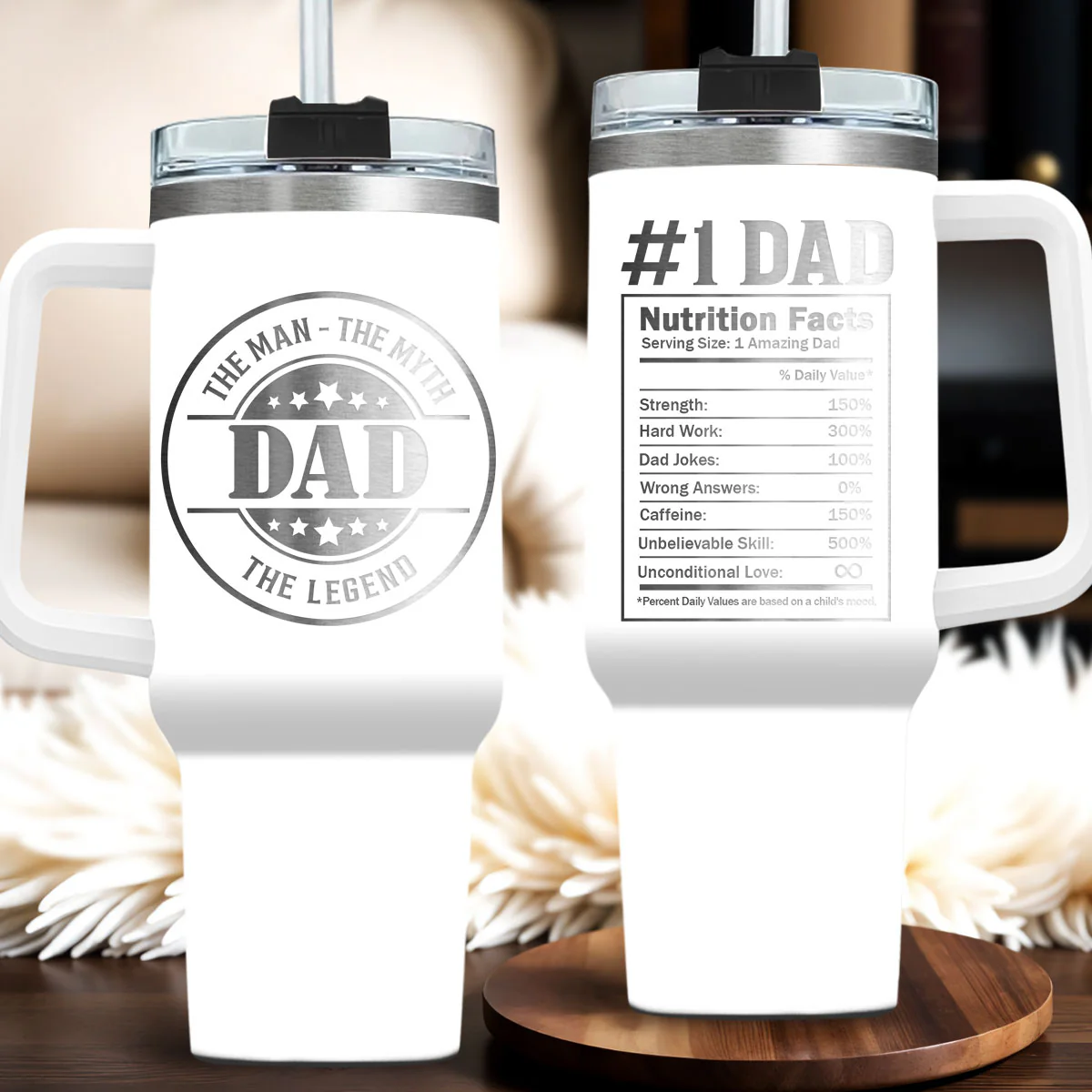 Nutrition Facts Of Dad - Personalized Custom Engraved 40oz Tumbler With Handle - Image 3
