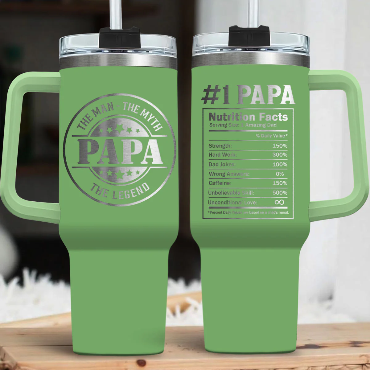 Nutrition Facts Of Dad - Personalized Custom Engraved 40oz Tumbler With Handle - Image 4