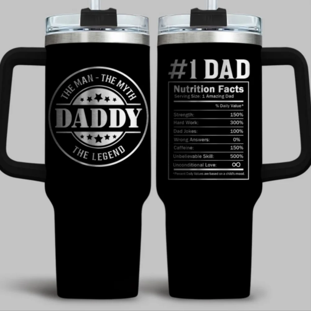 Nutrition Facts Of Dad - Personalized Custom Engraved 40oz Tumbler With Handle - Image 5