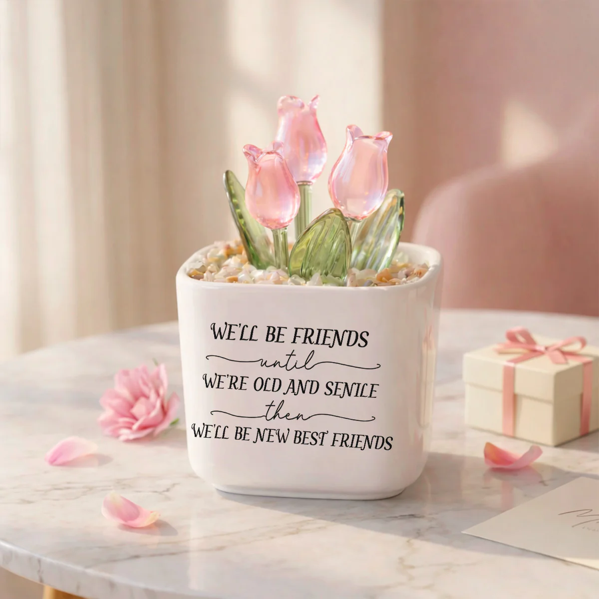 Old And Senile Besties - Personalized Custom Glass Everlasting Tulips - Image 5