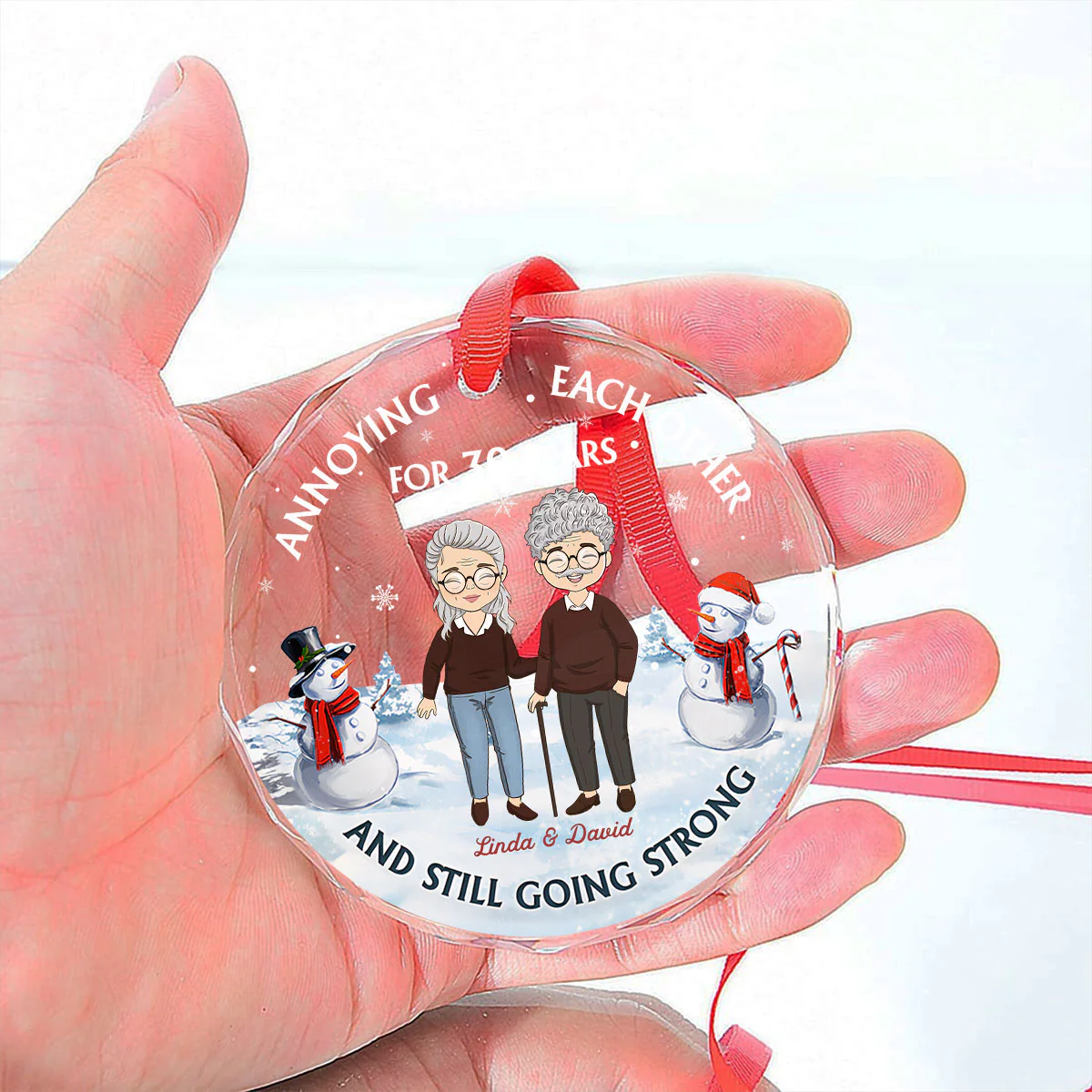 Old Couple Annoying Each Other - Personalized Custom Glass Ornament - Image 2
