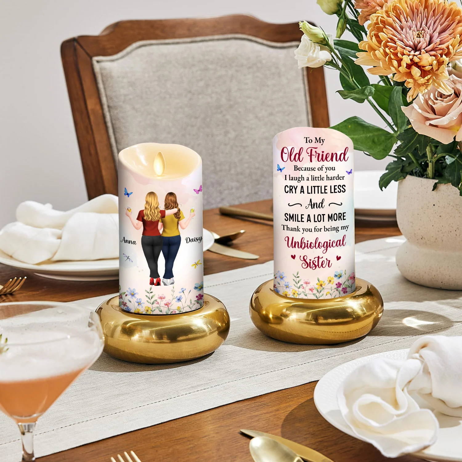 Old Friend Unbiological Sister - Personalized Custom LED Candle - Image 2