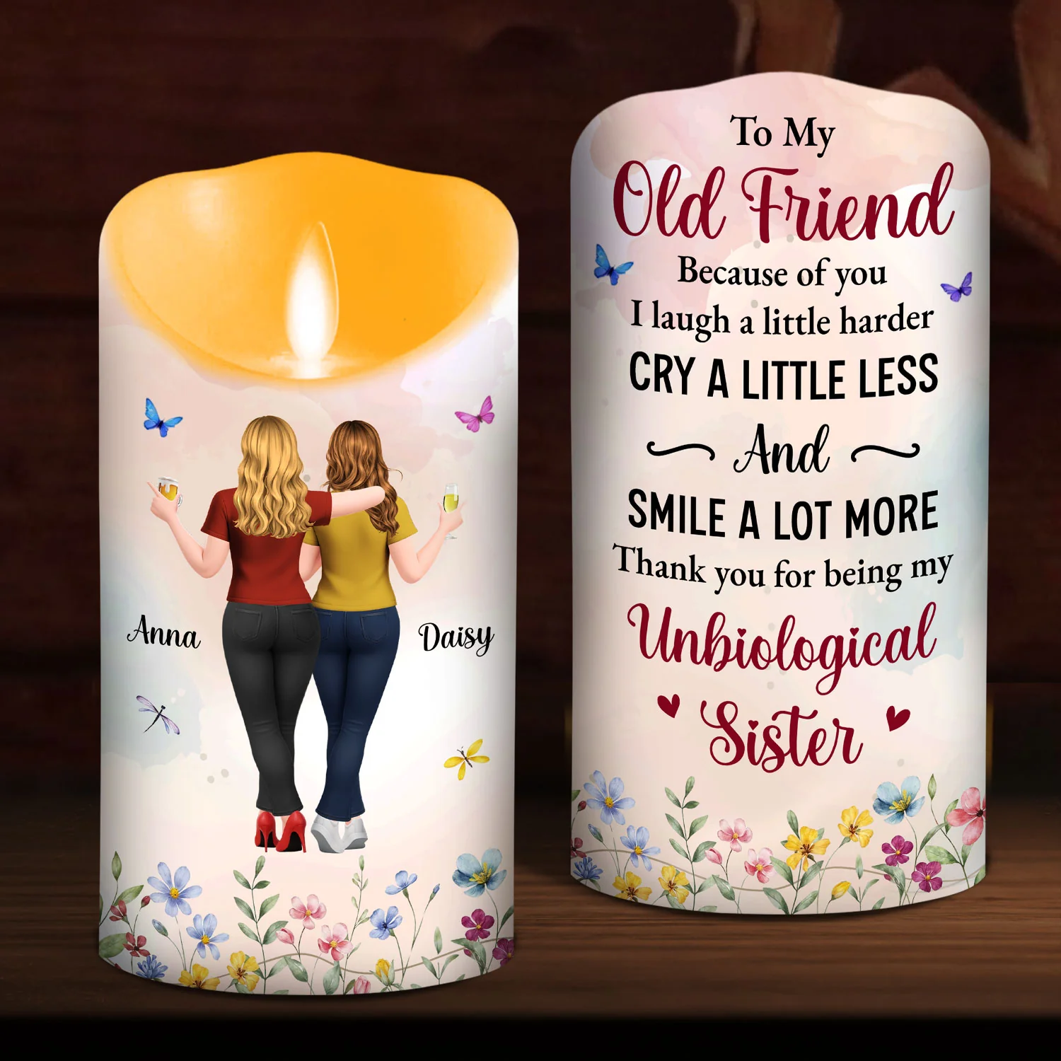 Old Friend Unbiological Sister - Personalized Custom LED Candle - Image 3