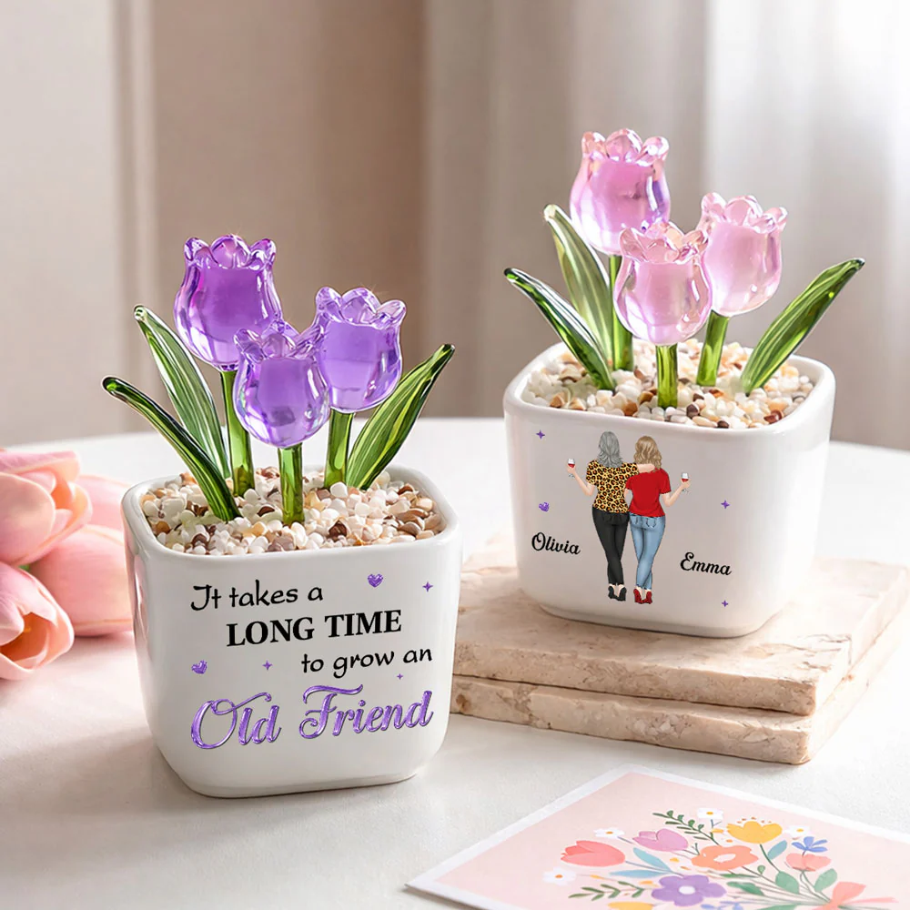 Old Friends Forever - Personalized Custom Glass Everlasting Tulips
