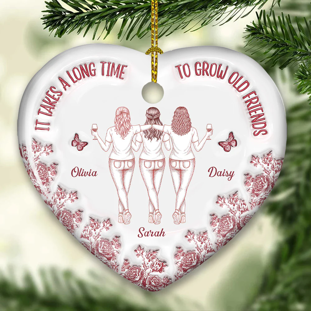Old Friends Grow Together - Personalized Custom 3D Inflated Effect Ceramic Ornament - Image 2