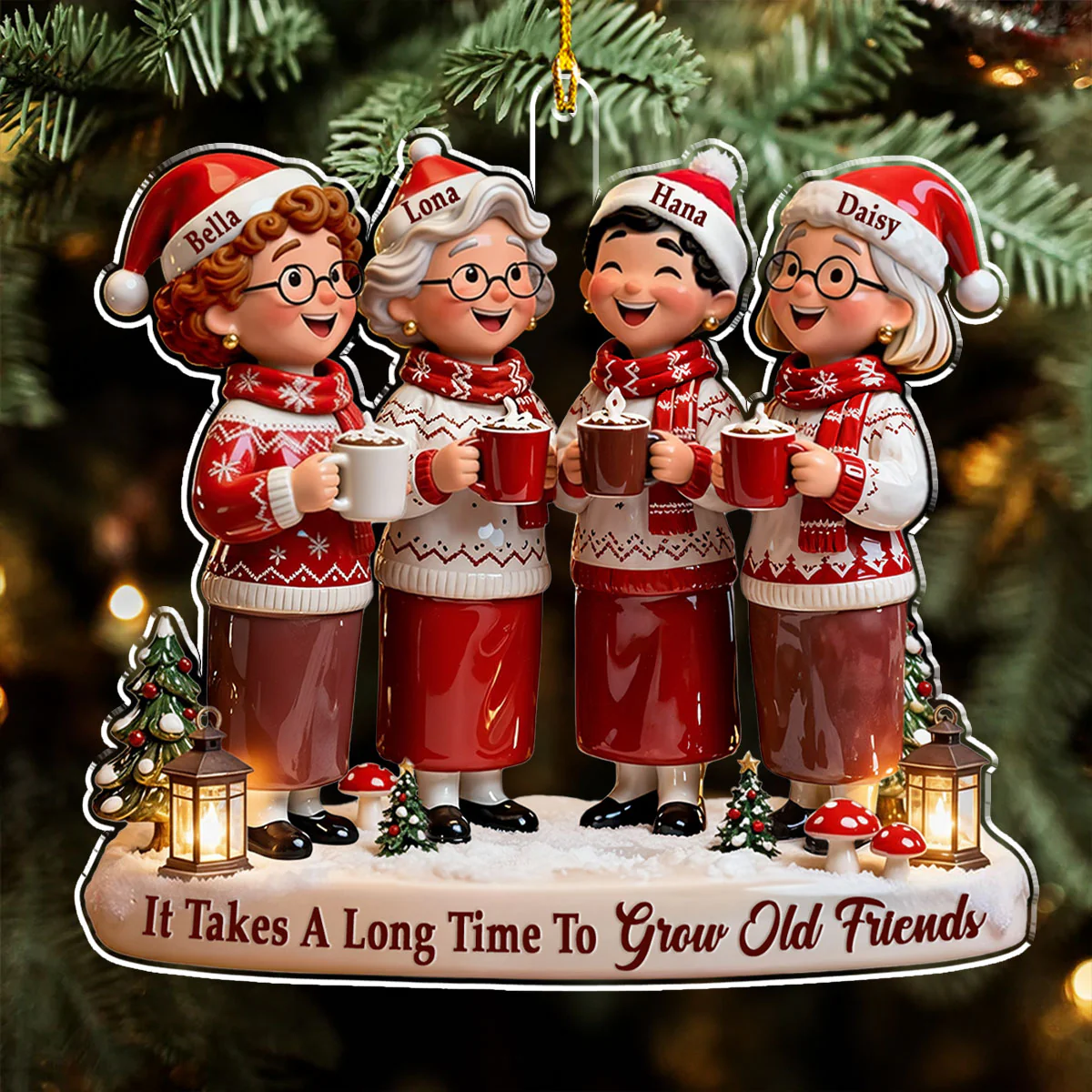 Old Friends New Memories - Personalized Custom Acrylic Ornament - Image 2