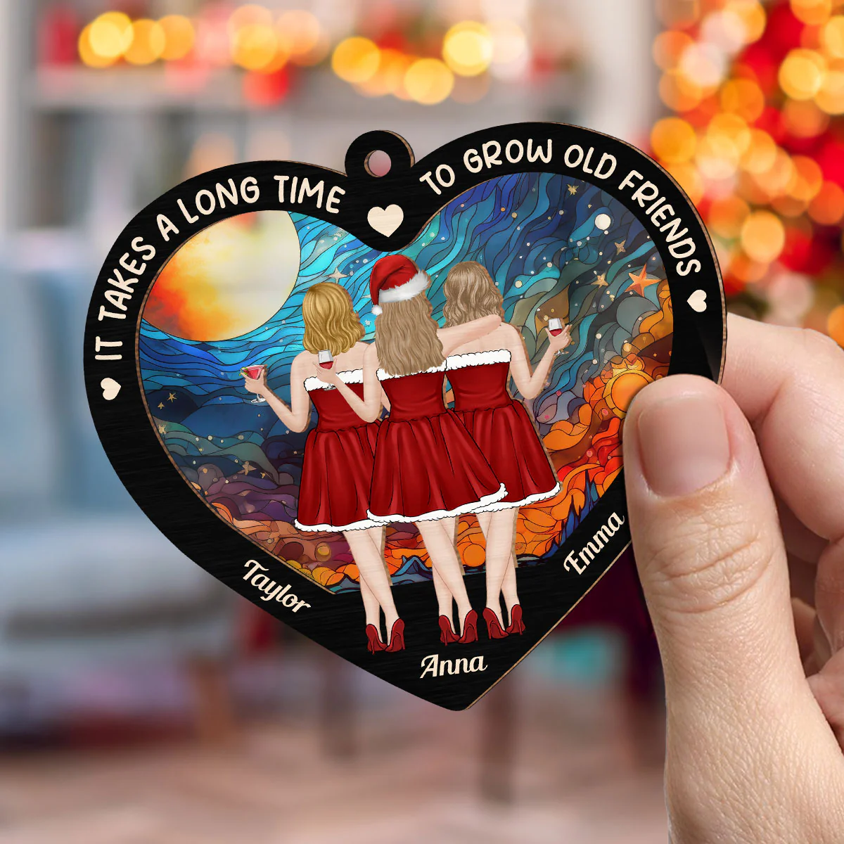 Old Friends Take Time To Grow - Personalized Custom Suncatcher Ornament - Image 2