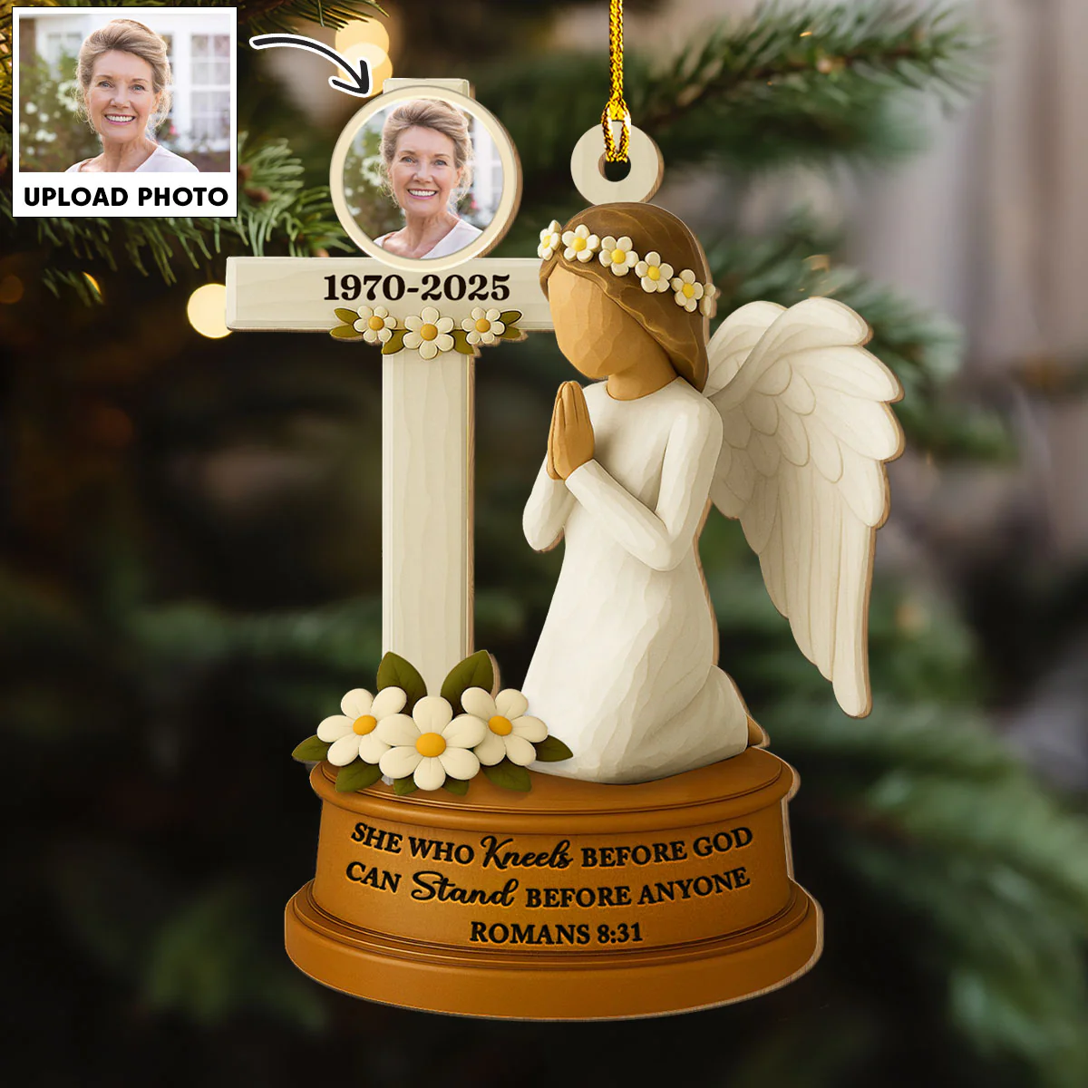 On Angels Wings - Personalized Custom 3D Effect Wood Ornament