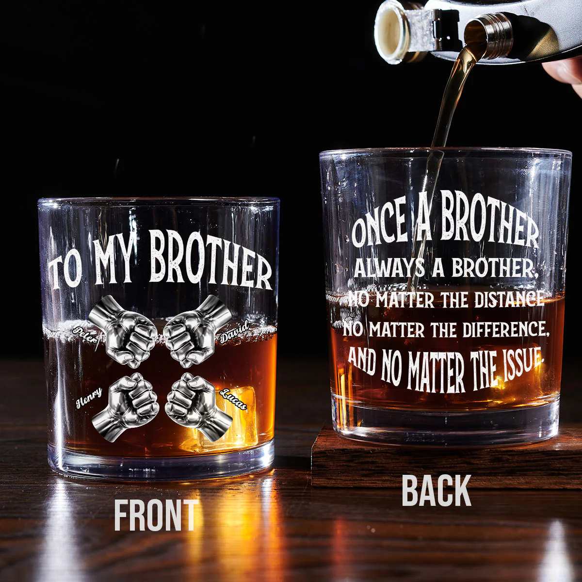 Once A Brother And Always A Brother - Personalized Custom Whiskey Glass - Image 3