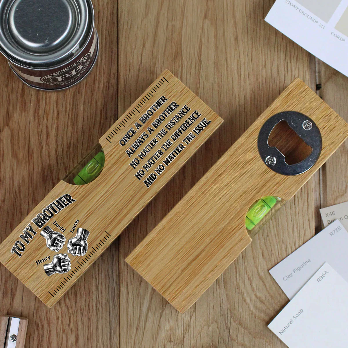 Once A Brother And Always A Brother - Personalized Custom Wooden Spirit Level Bottle Opener - Image 3