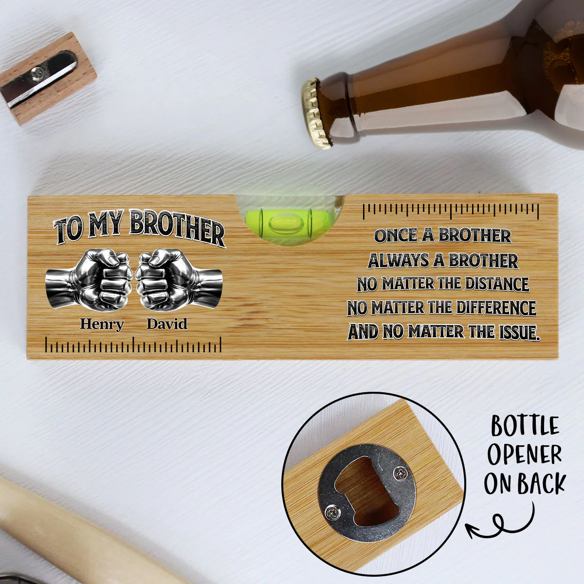 Once A Brother And Always A Brother - Personalized Custom Wooden Spirit Level Bottle Opener - Image 6