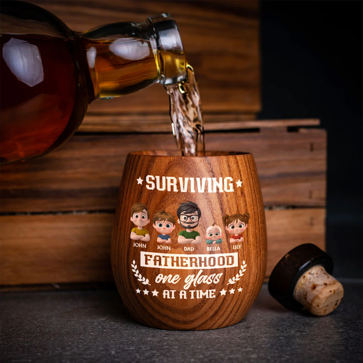 One Glass At A Time - Personalized Custom Wooden Whiskey Glass - Image 3