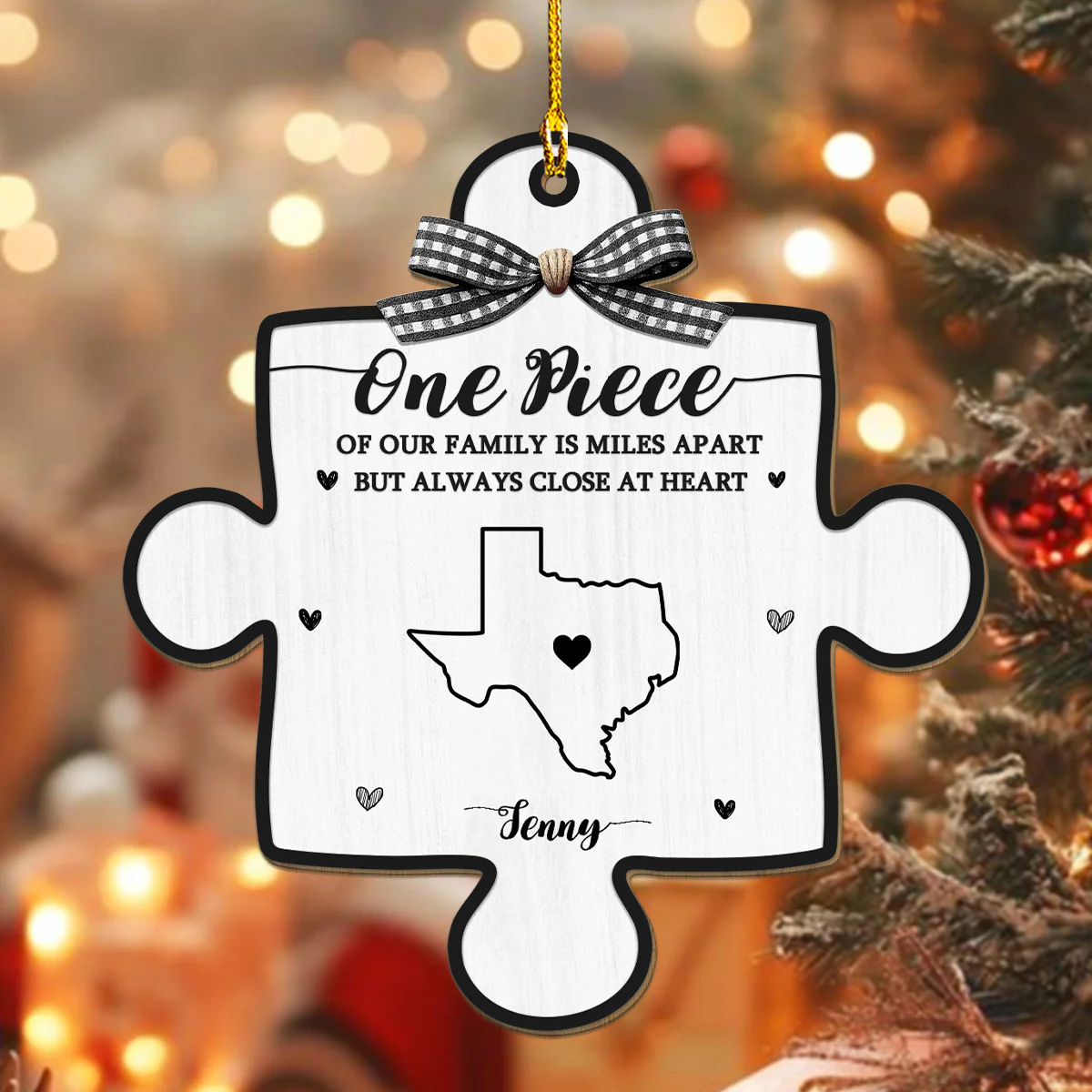 One Piece Of Family Miles Apart - Personalized Custom Wood Ornament