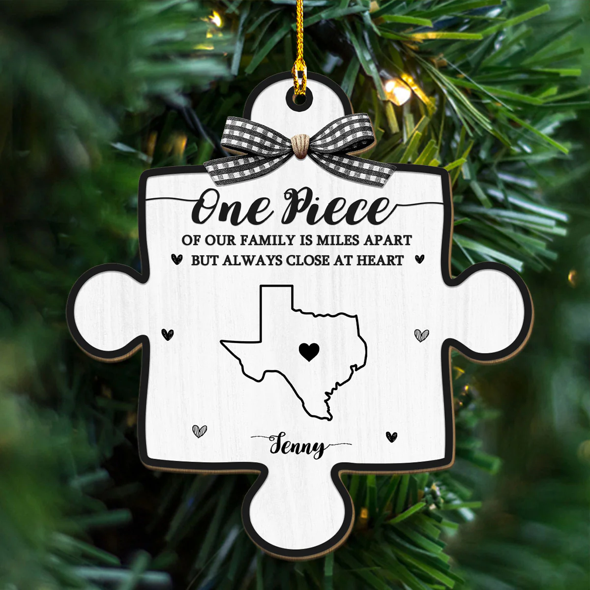 One Piece Of Family Miles Apart - Personalized Custom Wood Ornament - Image 4