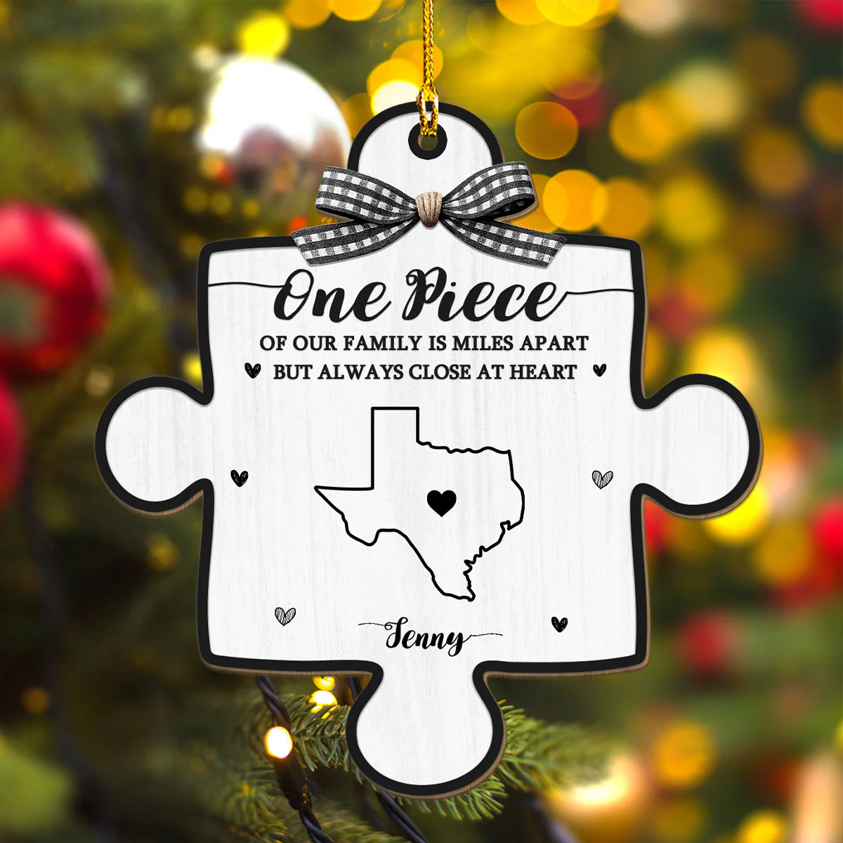 One Piece Of Family Miles Apart - Personalized Custom Wood Ornament - Image 5