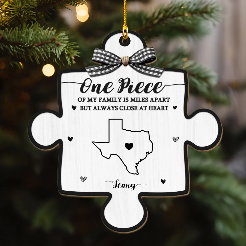 One Piece Of Family Miles Apart - Personalized Custom Wood Ornament - Image 6