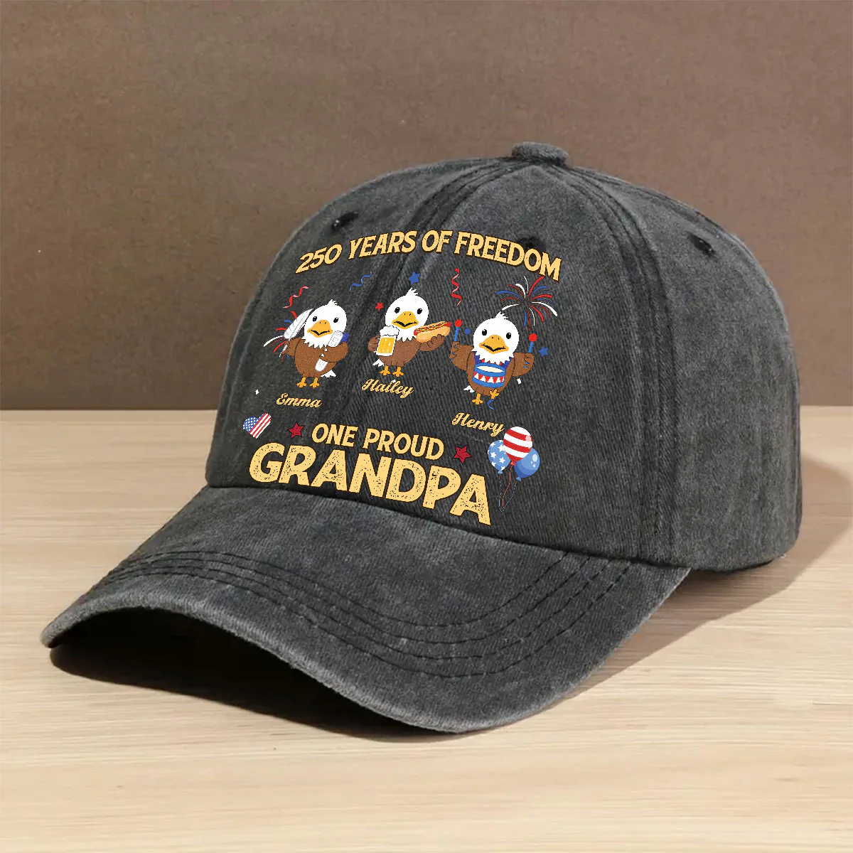 One Proud Grandpa Dad - Personalized Custom Vintage Washed Denim Cap - Image 2