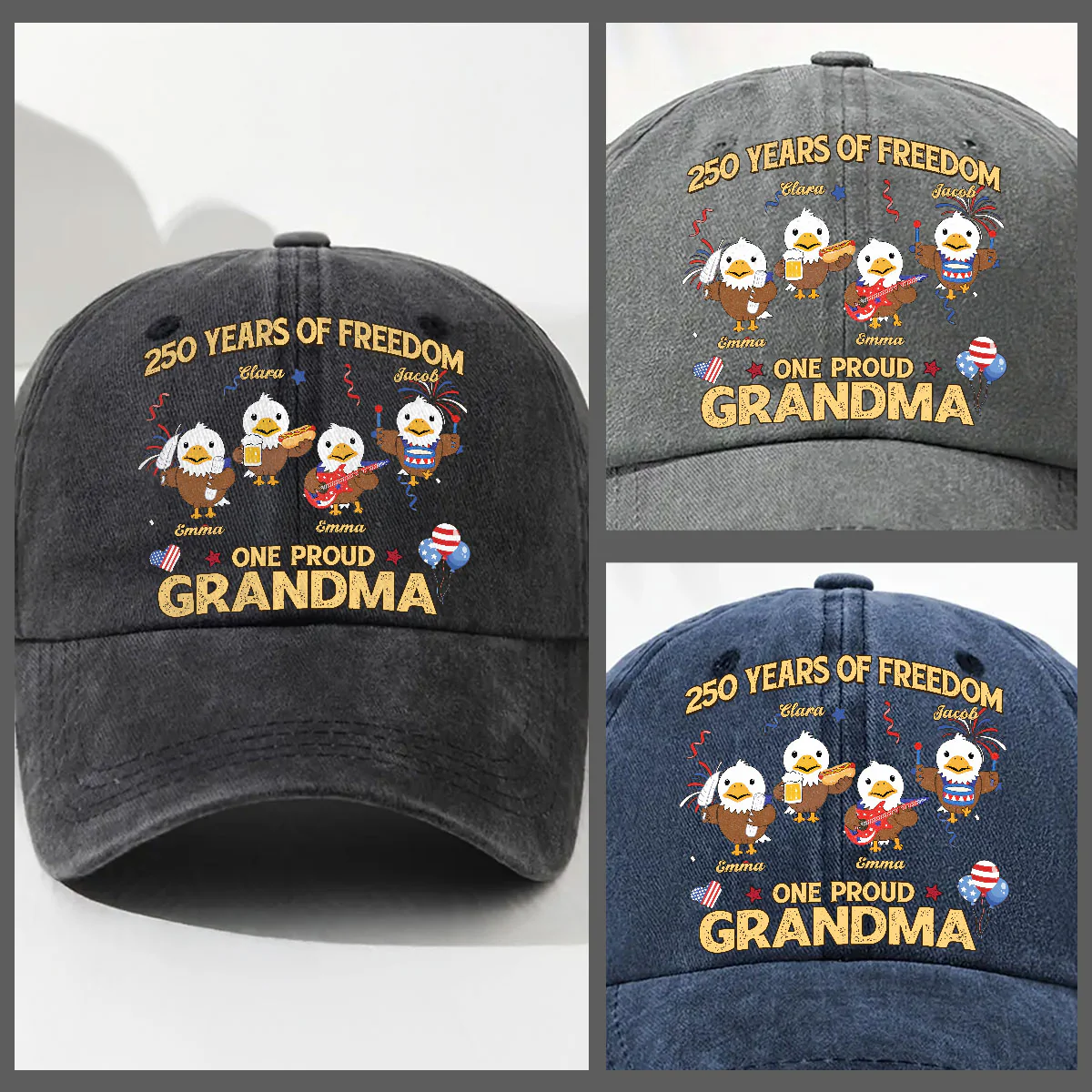 One Proud Grandpa Dad - Personalized Custom Vintage Washed Denim Cap - Image 3