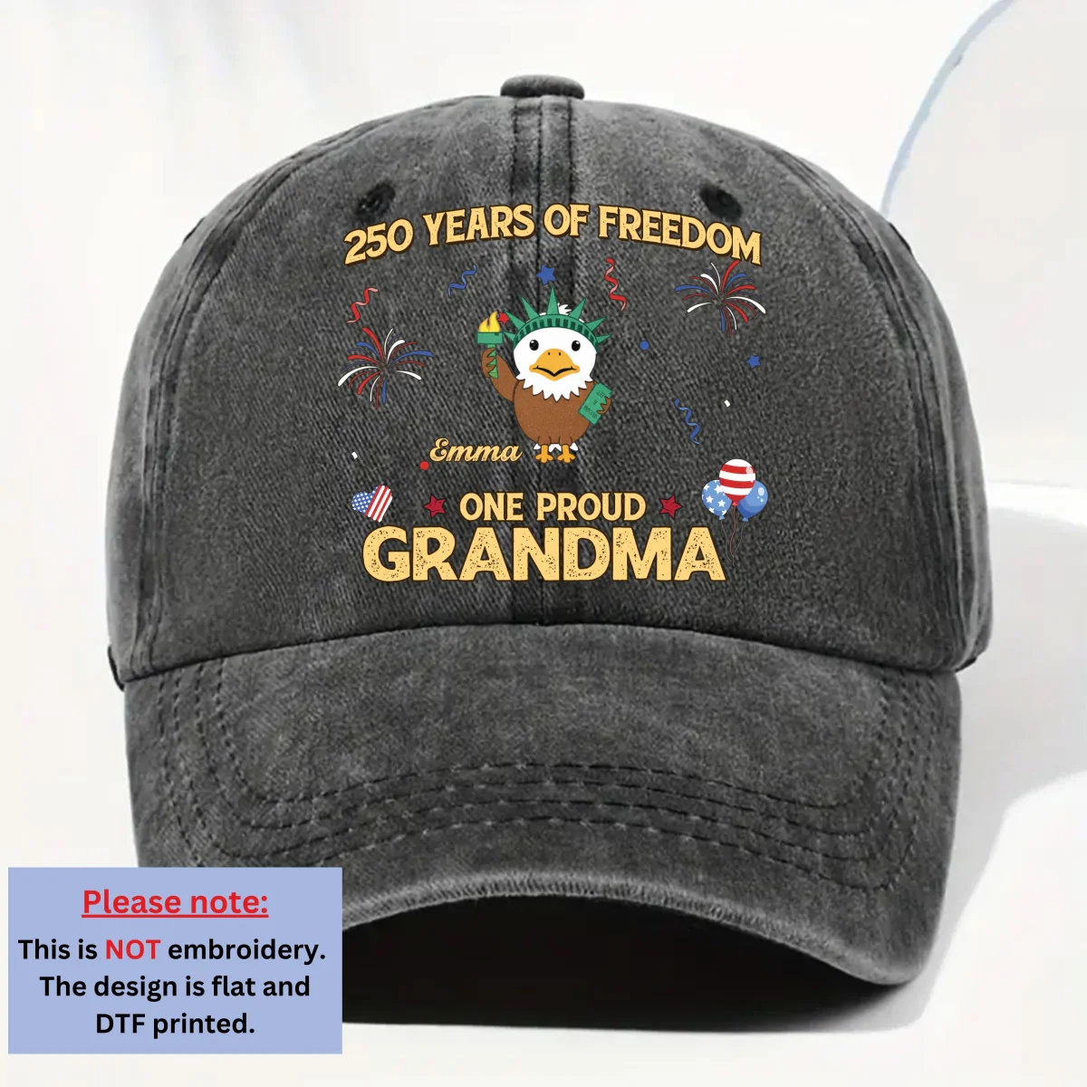 One Proud Grandpa Dad - Personalized Custom Vintage Washed Denim Cap - Image 5