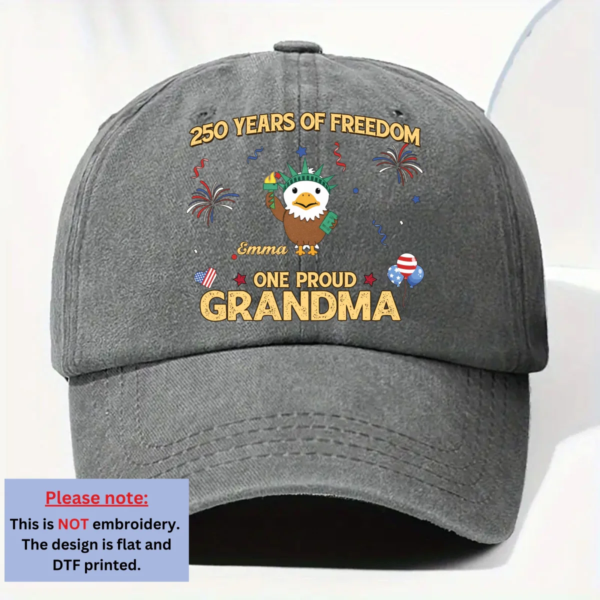 One Proud Grandpa Dad - Personalized Custom Vintage Washed Denim Cap - Image 6