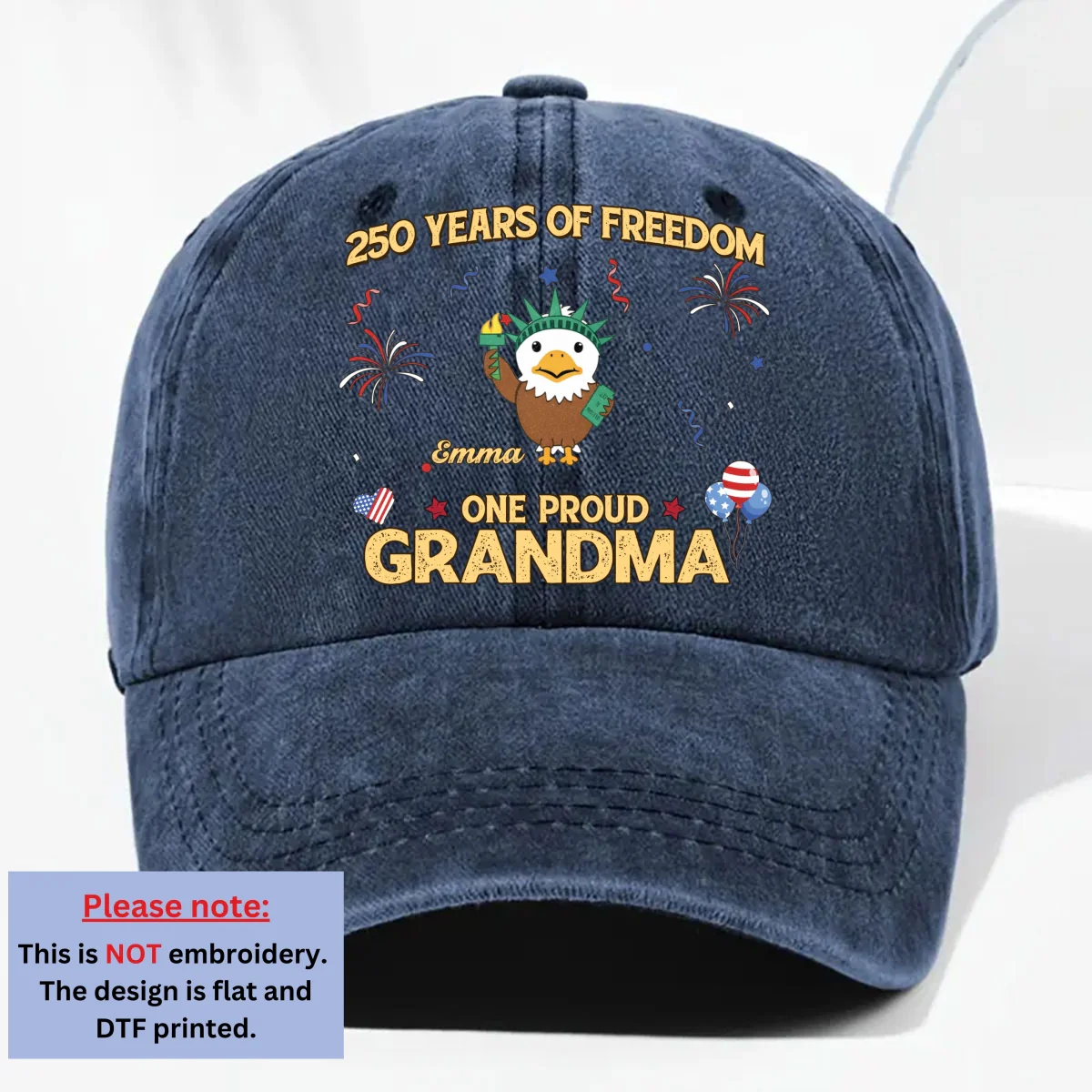One Proud Grandpa Dad - Personalized Custom Vintage Washed Denim Cap - Image 7